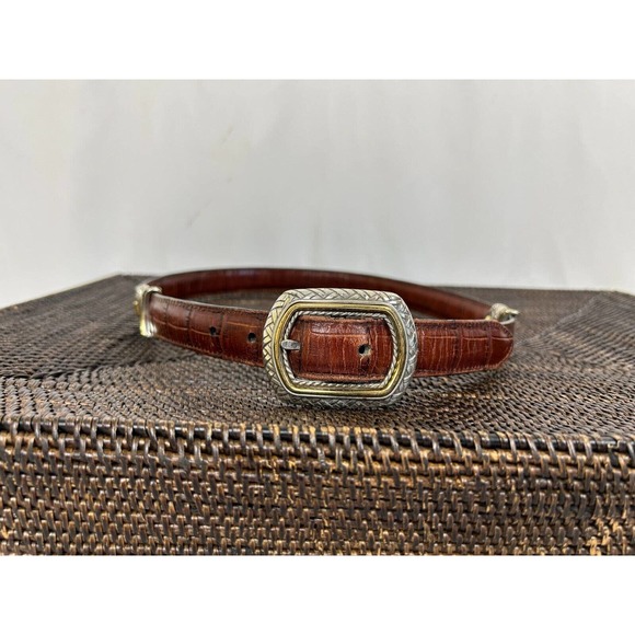 Brighton Accessories - Brighton Reversible Belt Women's Brown/Black Croc Leather Gold Metal Buckle 30